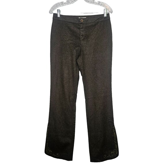Vtg MOSCHINO Jeans Wool Trouser Pants Women's 8 Embroidered Ankle Slits Green - Picture 1 of 14